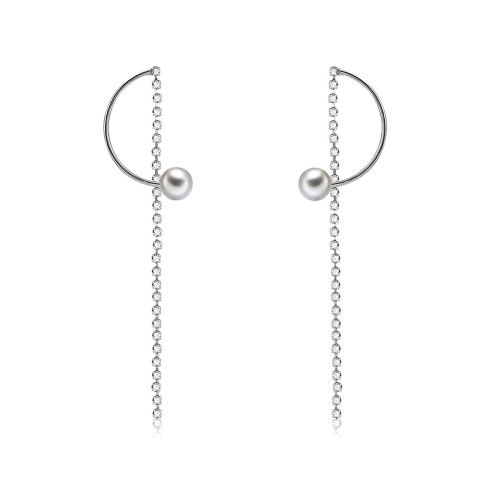 Silver, Pearl & Crystal Strand Stud Earrings - Picture 3 of 6